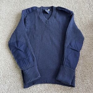 Vintage Citadel Sweater Mens Small Blue Chunky Knit V Neck Pullover Wool